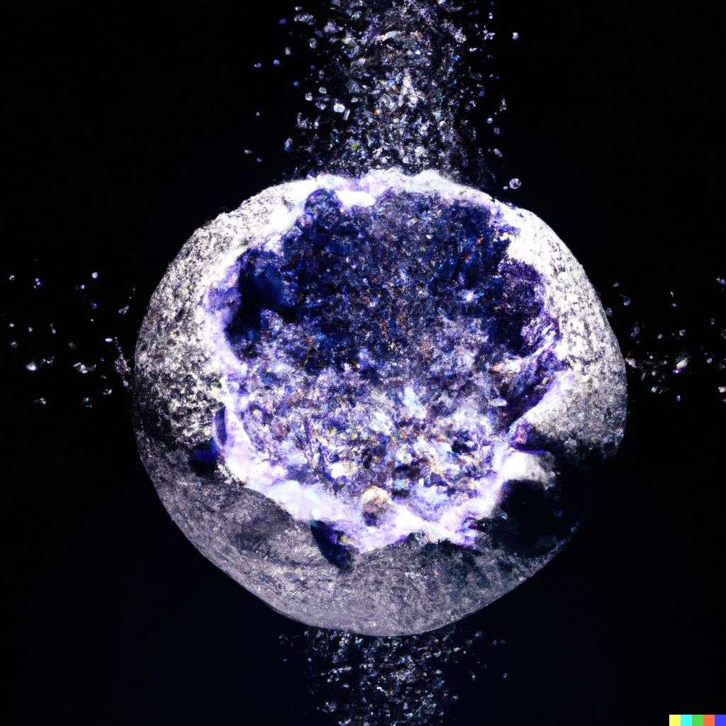 the discovery of gravity made out of a sparkling geode